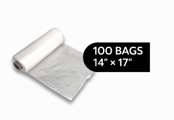 Clear Produce Bags - Roll of 100 Bags - 14" x 17"