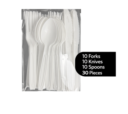 beyondGREEN Assorted Cutlery Pack – 30 Count (White) – Made in USA, Durable Heavy-Duty Set