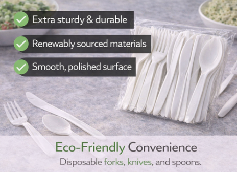 beyondGREEN Assorted Cutlery Pack – 30 Count (White) – Made in USA, Durable Heavy-Duty Set