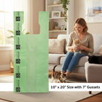 Large Green Cat Litter Bags – 10" x 20" with 7" Gusset & Handles – Made in USA