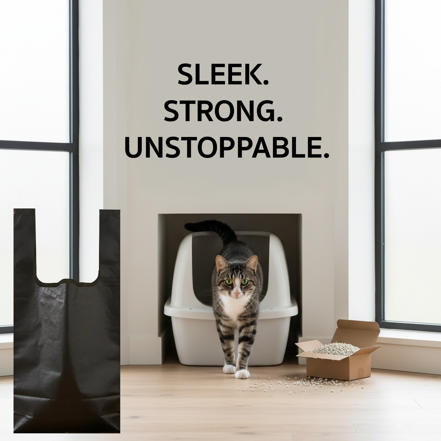 Black Cat Litter Bags – 8" x 16" with 5" Gusset & Handles – Made in USA