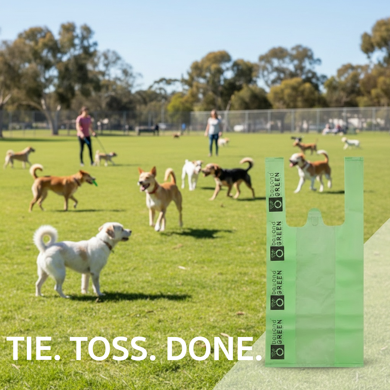 Green Dog Waste Bags – 8" x 16" with 5" Gusset & Handles – Made in USA