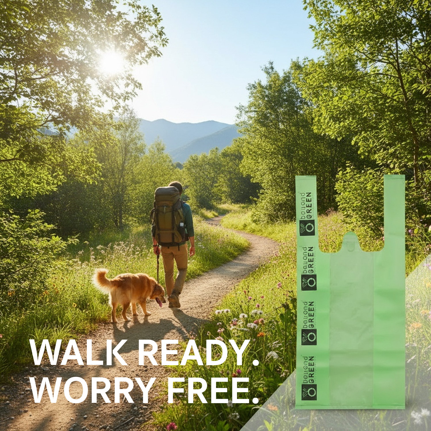 Green Dog Waste Bags – 8" x 16" with 5" Gusset & Handles – Made in USA