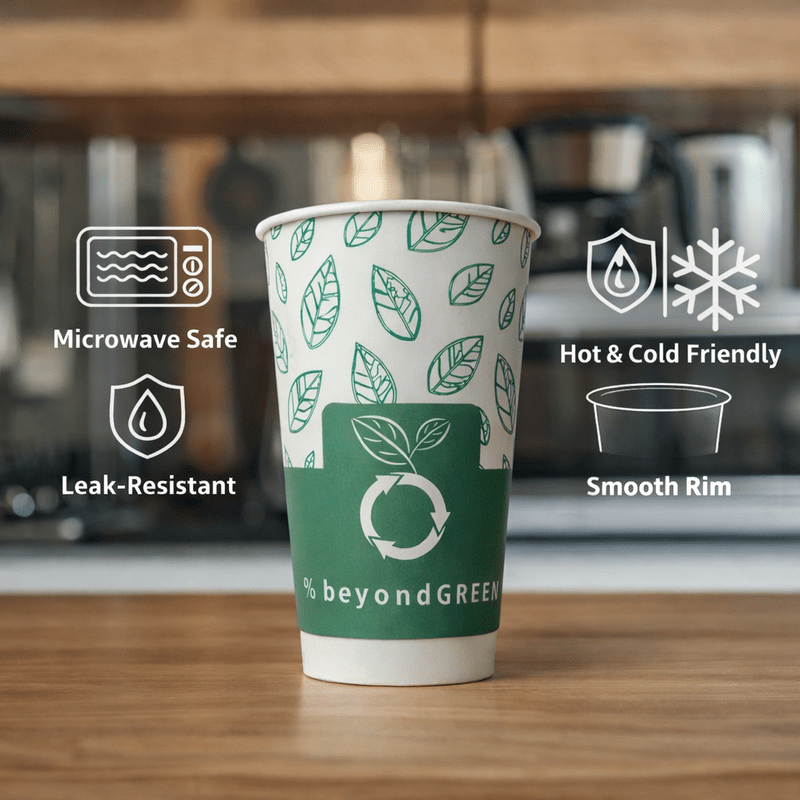 Aqueous Paper Cups – 12 oz / 16 oz | Hot & Cold Use | beyondGREEN 12oz - 25 Count - Cups - beyondGREEN biotech™