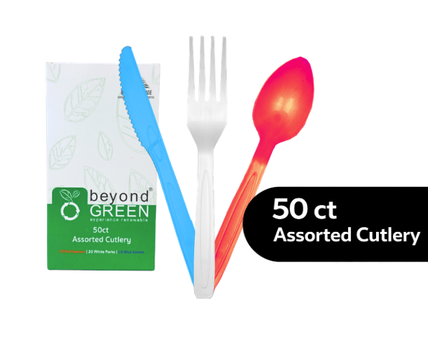 beyondGREEN Assorted Cutlery Pack – 30 Count (Red, White & Blue) – Made in USA, Durable Heavy-Duty Set - Cutlery - beyondGREEN™