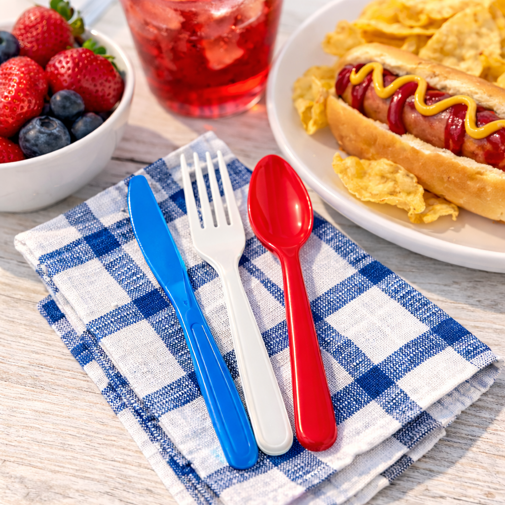 beyondGREEN Assorted Cutlery Pack – 30 Count (Red, White & Blue) – Made in USA, Durable Heavy-Duty Set - Cutlery - beyondGREEN™
