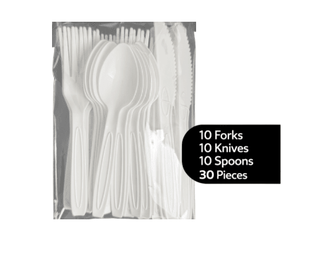 beyondGREEN Assorted Cutlery Pack – 30 Count (White) – Made in USA, Durable Heavy - Duty Set - beyondGREEN biotech™