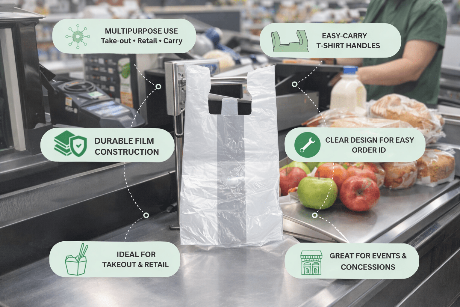 beyondGREEN Clear Multipurpose Take Out Bag — Durable, Easy - Carry, Made in USA - 1000 Count 8"x5"x16" - 1000 Count - beyondGREEN biotech™