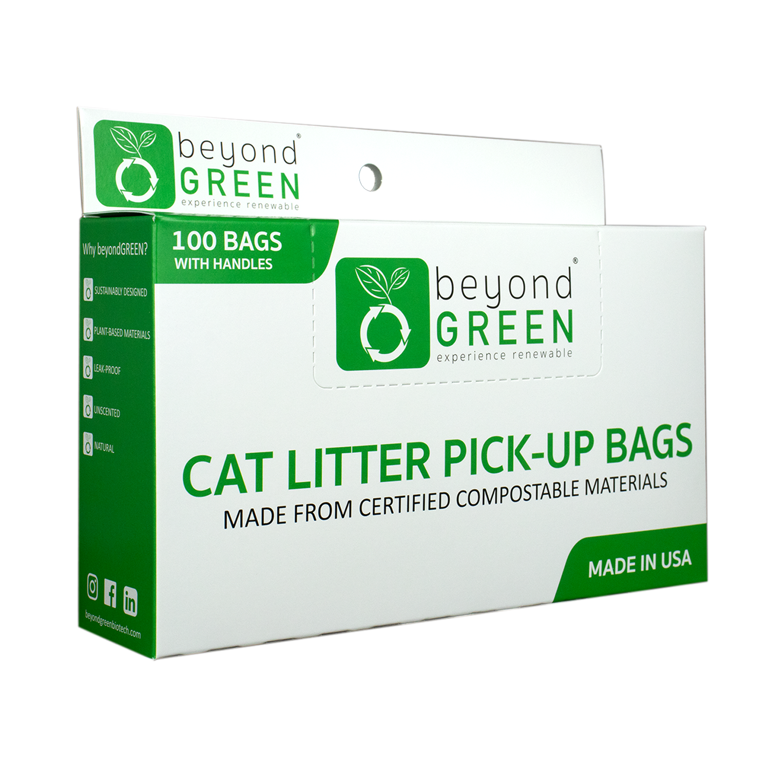beyondGREEN Plant Based Cat Litter Bags 100 Bags with Handles