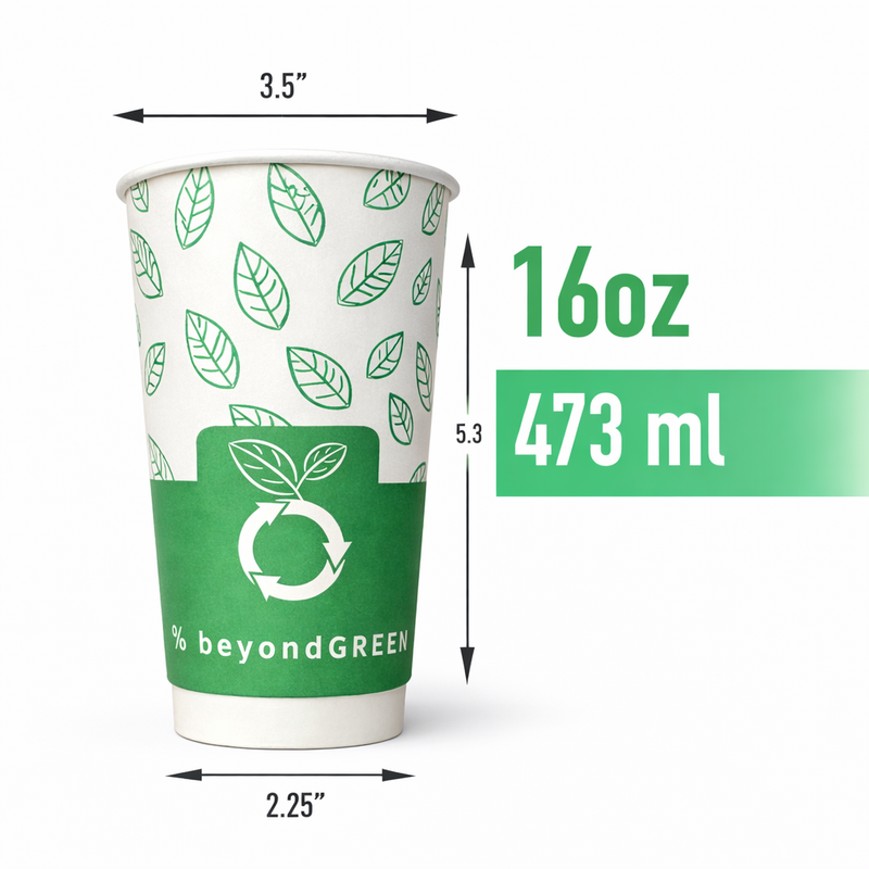 beyondGREEN Aqueous Paper Cups – 12 oz / 16 oz | Hot & Cold Use | Made in USA | 25 CT