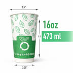 beyondGREEN Aqueous Paper Cups – 12 oz / 16 oz | Hot & Cold Use | Made in USA | 25 CT