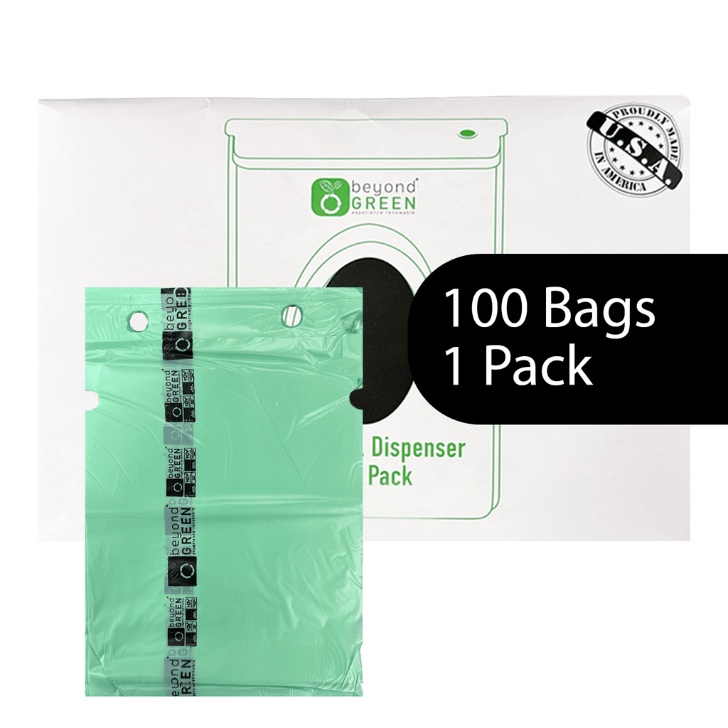 Dog Waste Station Bags – Single - Pull Refill 9" x 13" | Park Dispenser Compatible | Made in USA | beyondGREEN 1 Pack - 100 Bags - Dog Waste Bags - beyondGREEN biotech™