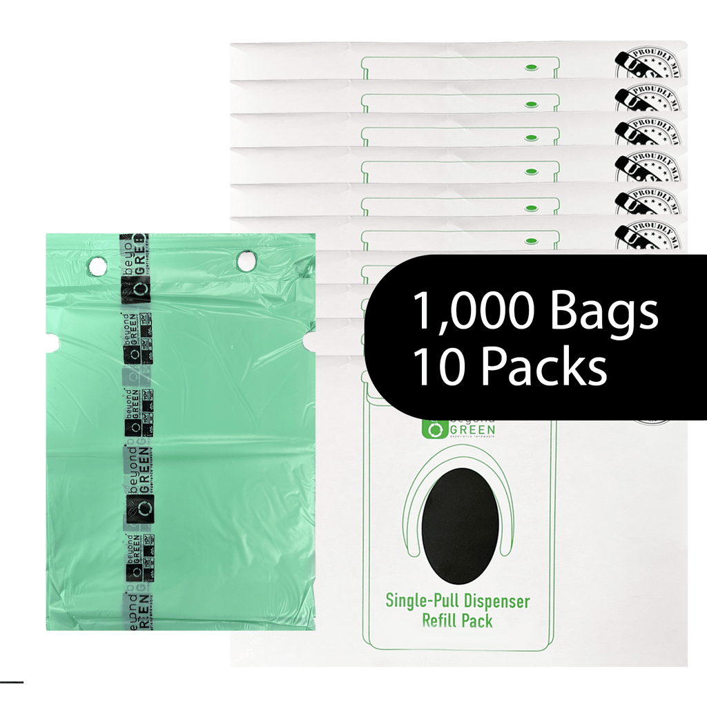 Dog Waste Station Bags – Single - Pull Refill 9" x 13" | Park Dispenser Compatible | Made in USA | beyondGREEN 10 Packs - 1000 Bags - Dog Waste Bags - beyondGREEN biotech™