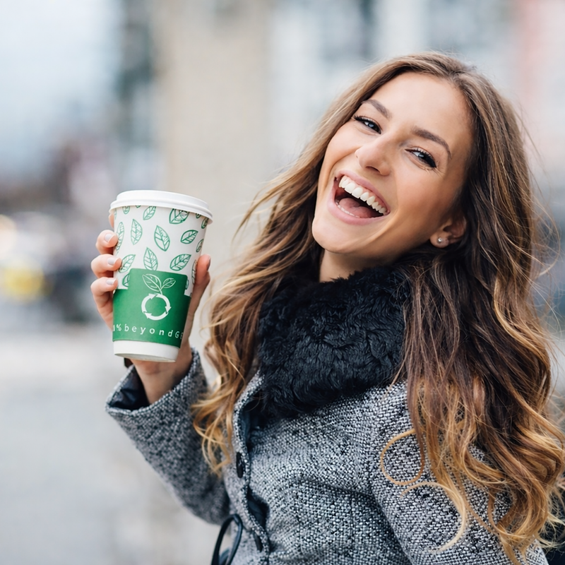 beyondGREEN Aqueous Paper Cups – 12 oz / 16 oz | Hot & Cold Use | Made in USA | 25 CT