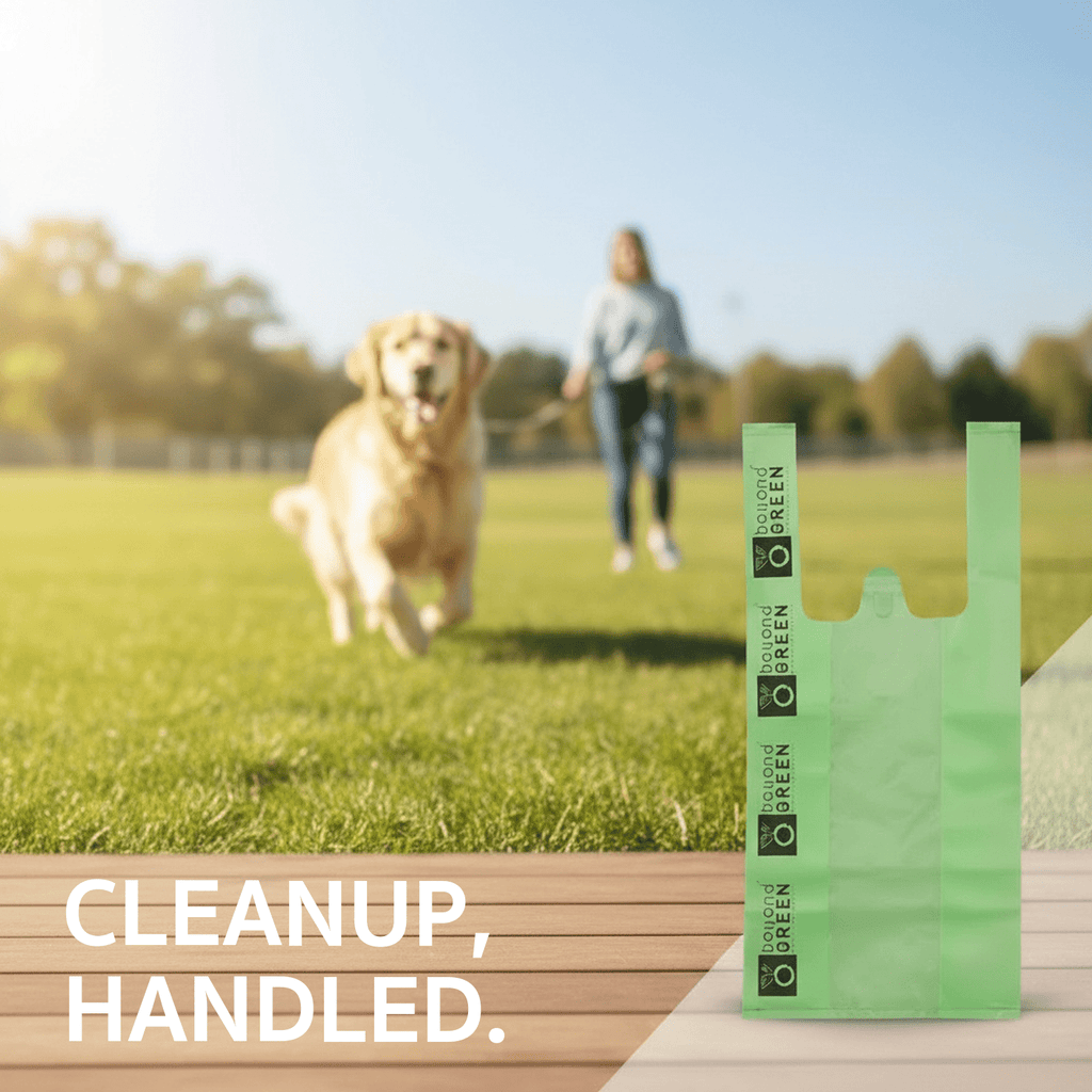 Green Dog Waste Bags – 8" x 16" with 5" Gusset & Handles – Made in USA - Dog Waste Bags - beyondGREEN biotech™