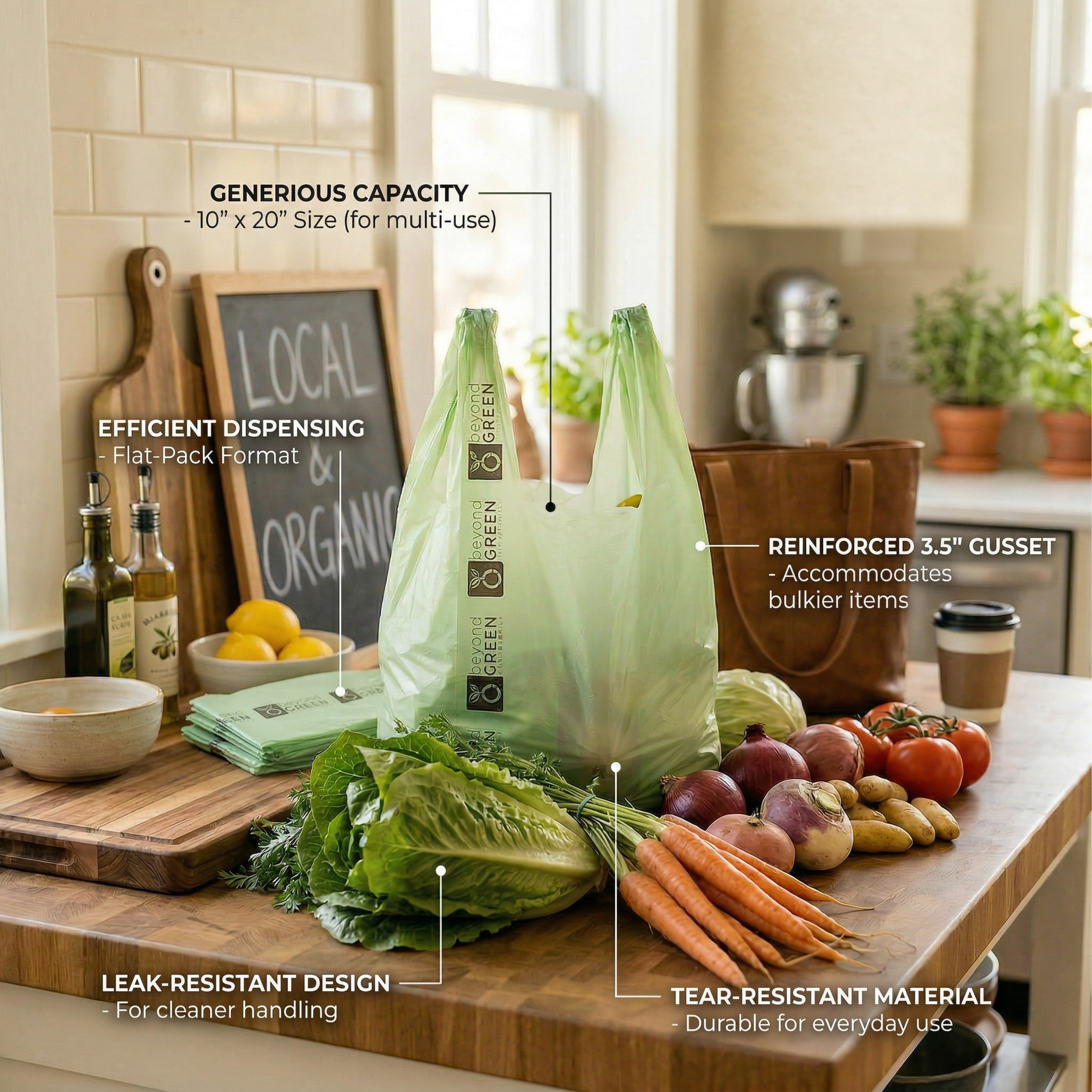 beyondGREEN Large Multi-Purpose Shopper Bags – Made in USA, Tear-Resistant & Leak-Resistant