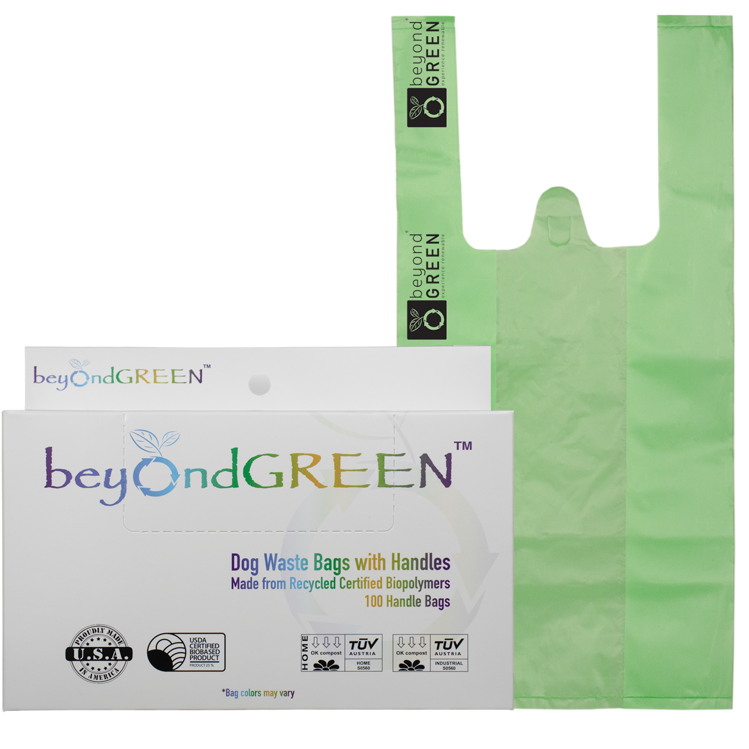 Plant-Based Dog Poop Bags with Handles - 100 Bags -