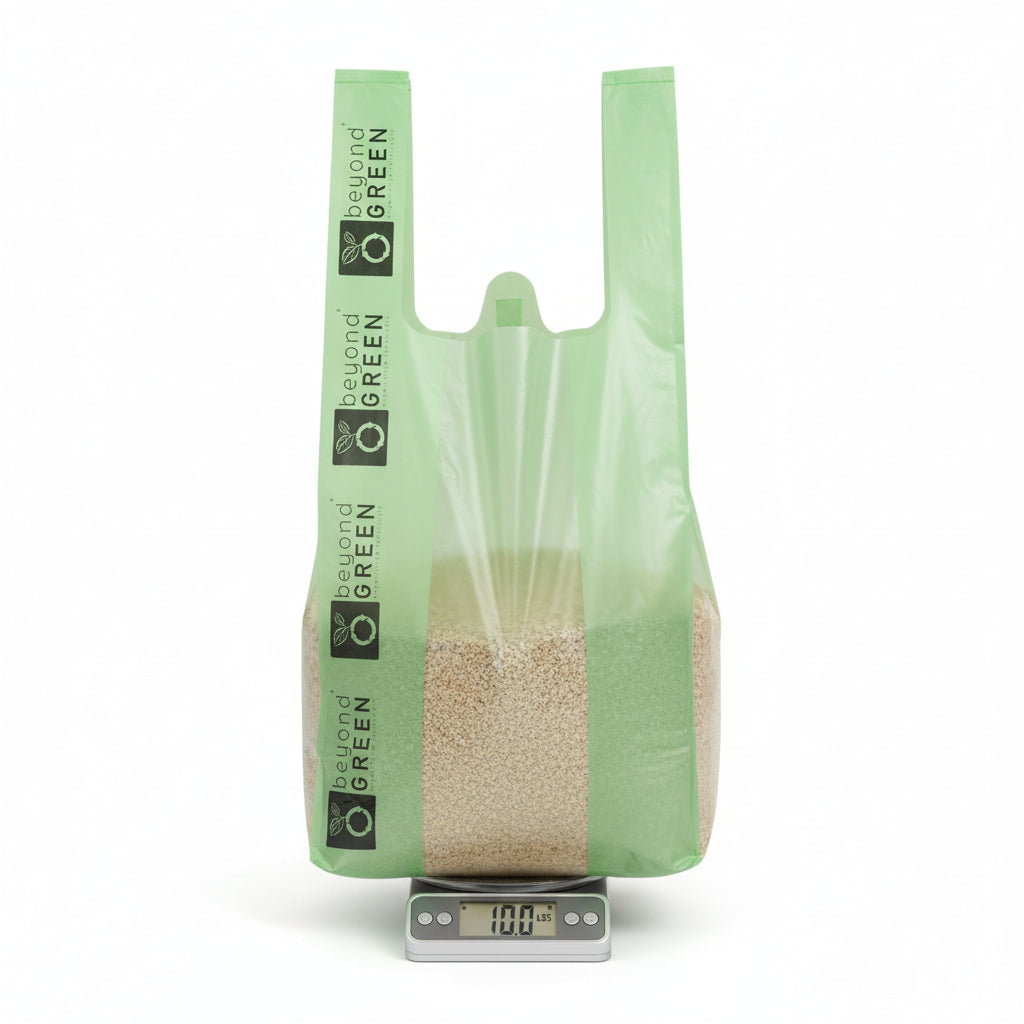 Green Dog Waste Bags – 8" x 16" with 5" Gusset & Handles – Made in USA