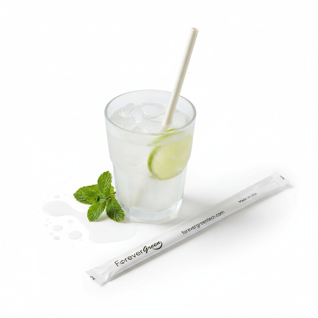 Wrapped 10.25'' x 0.27'' Compostable White Giant Drinking Straws - 1,850 Count - beyondGREEN biotech™