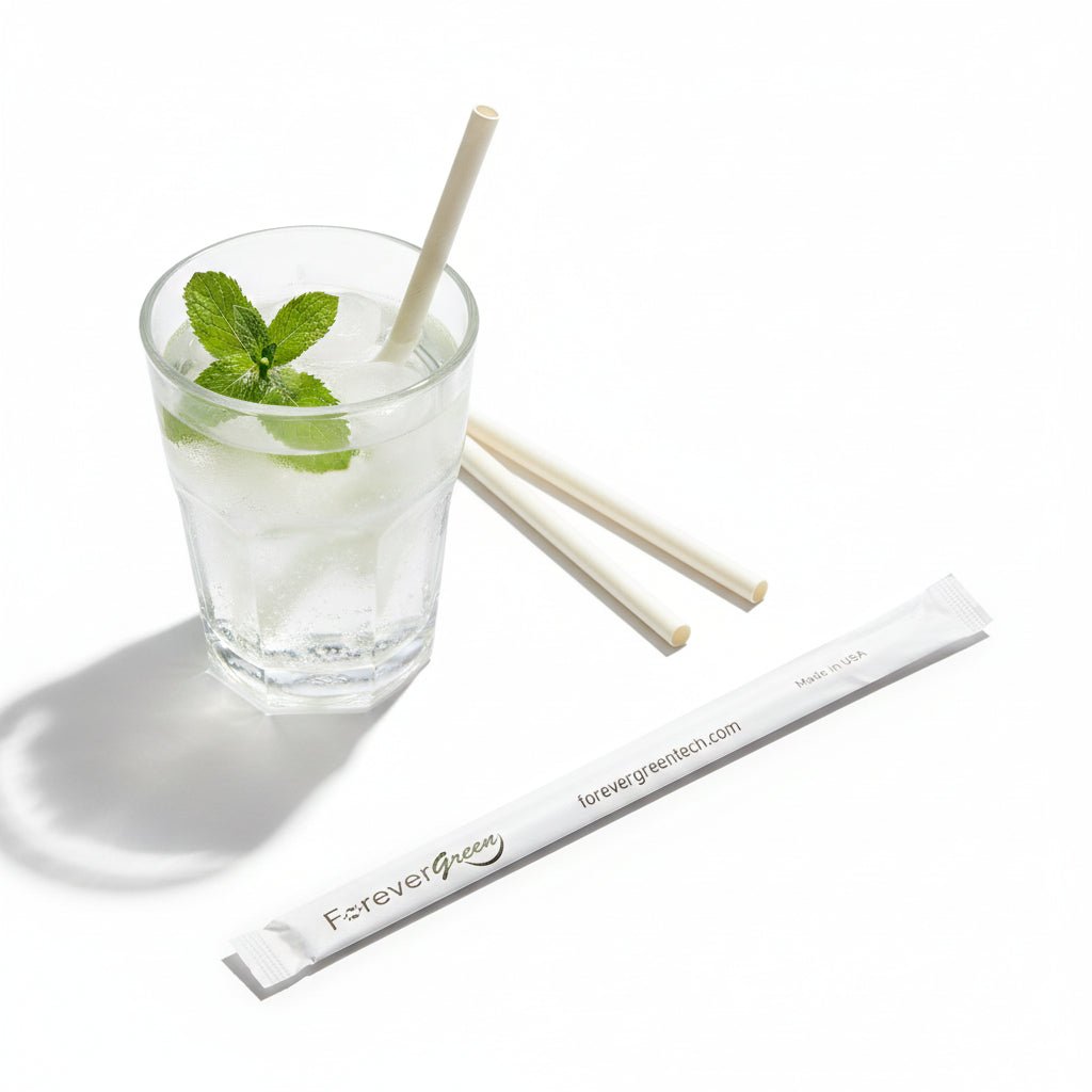 Wrapped 10.25'' x 0.27'' Compostable White Giant Drinking Straws - 1,850 Count - beyondGREEN biotech™
