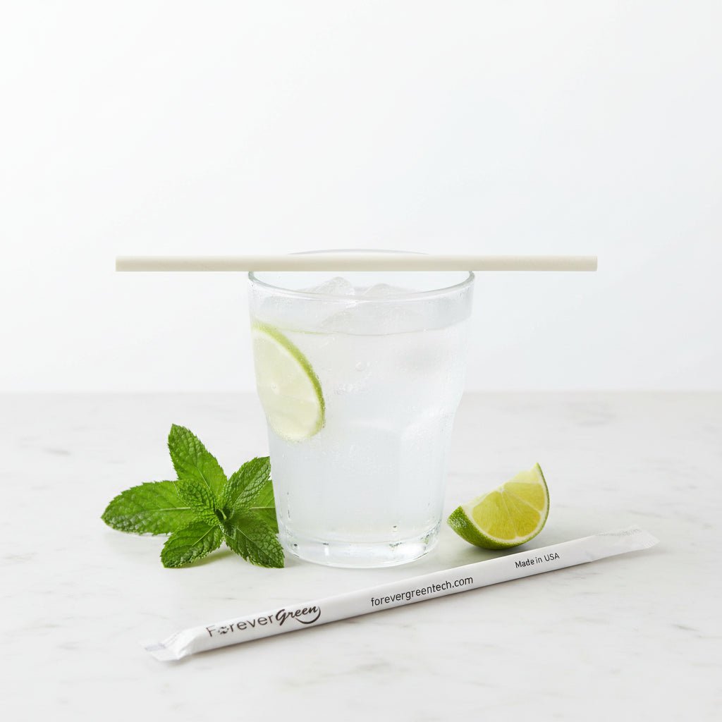 Wrapped 10.25'' x 0.27'' Compostable White Giant Drinking Straws - 1,850 Count - beyondGREEN biotech™