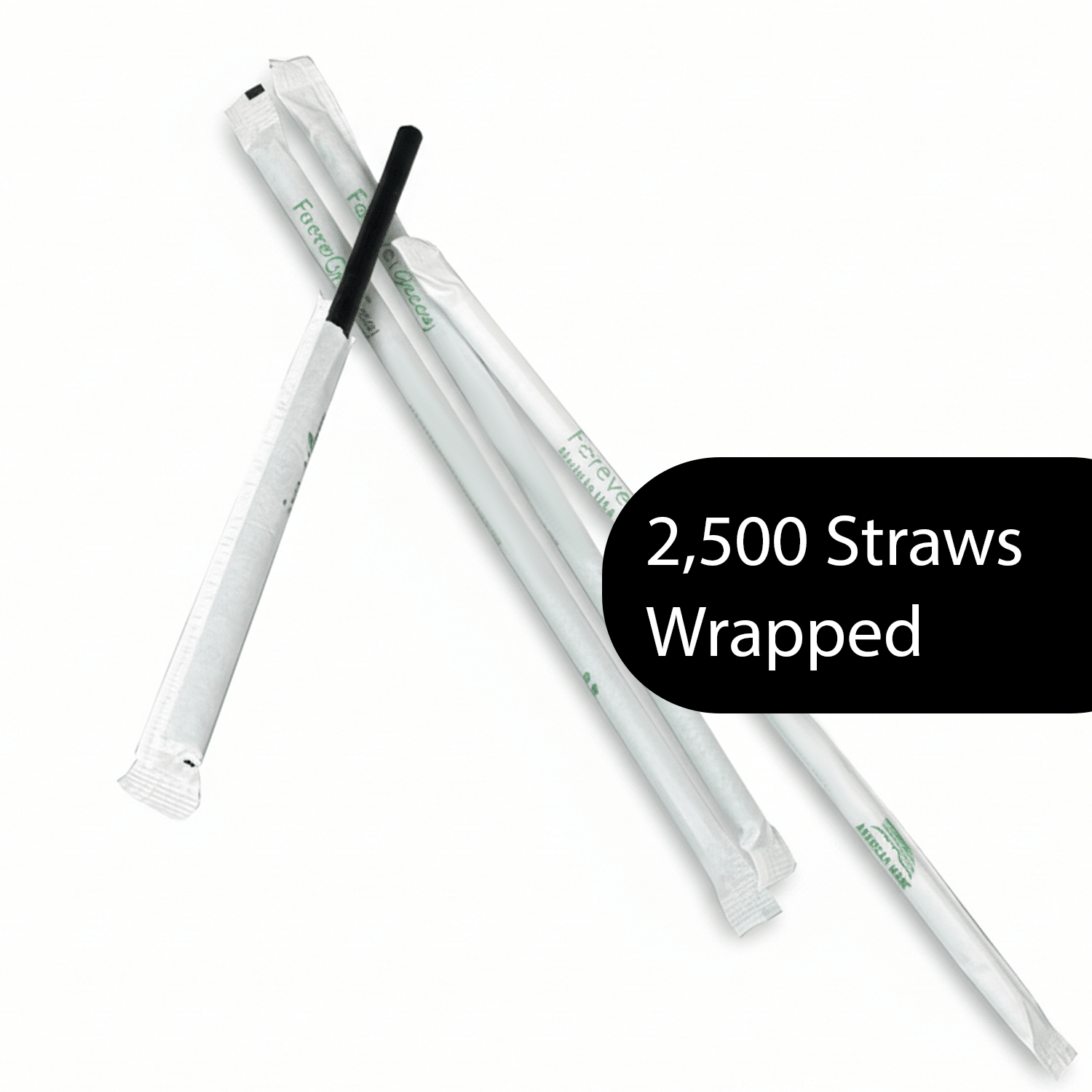 Wrapped 7.75'' x 0.24'' Compostable Black Jumbo Drinking Straws - 2,500 Count - beyondGREEN biotech™