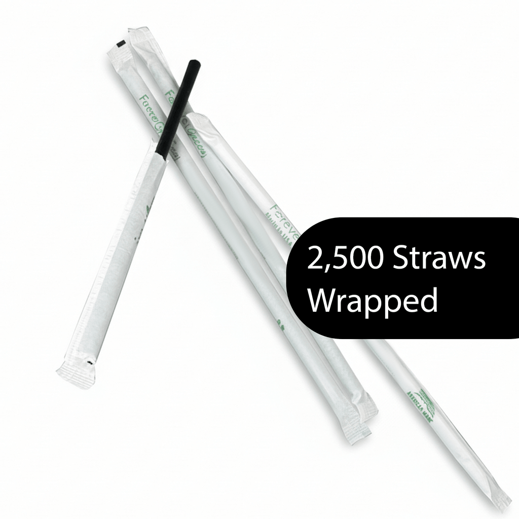Wrapped 7.75'' x 0.24'' Compostable Black Jumbo Drinking Straws - 2,500 Count - beyondGREEN biotech™