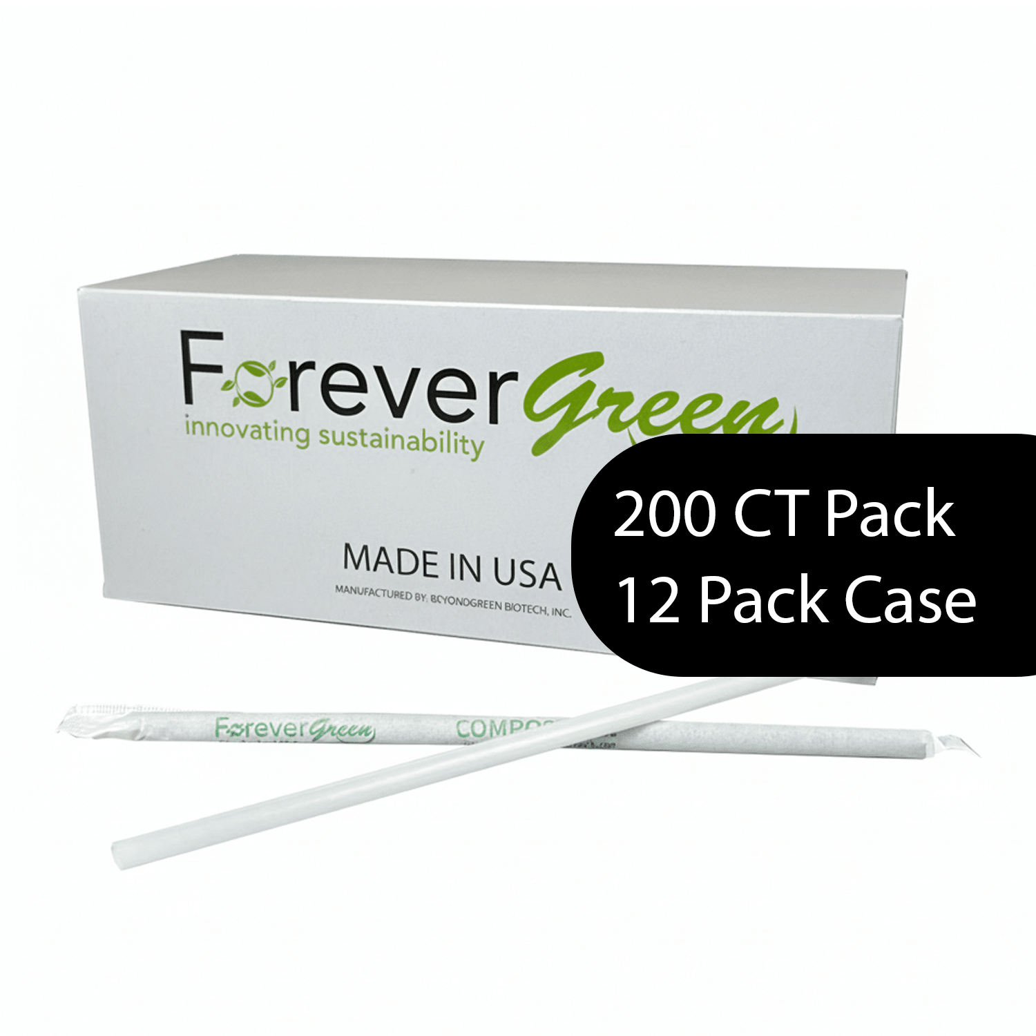 Wrapped 7.75'' x 0.24'' Compostable White Jumbo Drinking Straws - 200 Count (Case of 12) - beyondGREEN biotech™