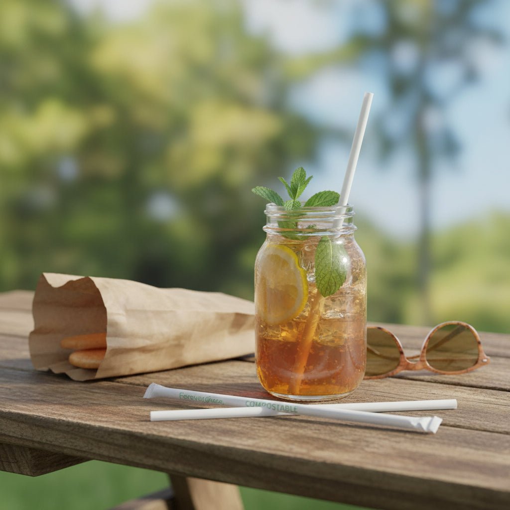 Wrapped 7.75'' x 0.24'' Compostable White Jumbo Drinking Straws - 2,500 Count - beyondGREEN biotech™