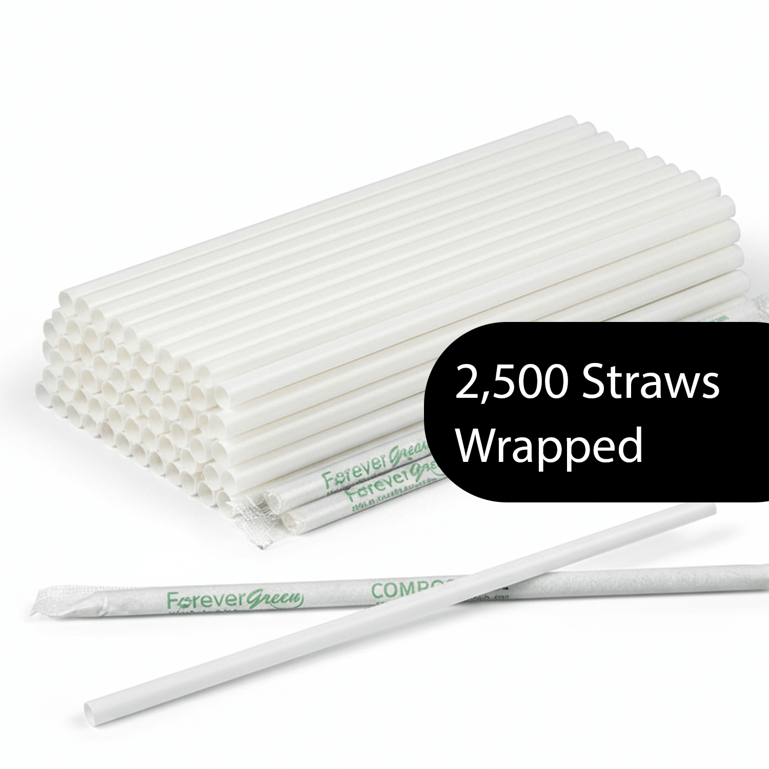 Wrapped 7.75'' x 0.24'' Compostable White Jumbo Drinking Straws - 2,500 Count - beyondGREEN biotech™