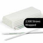 Wrapped 7.75'' x 0.24'' Compostable White Jumbo Drinking Straws - 2,500 Count - beyondGREEN biotech™