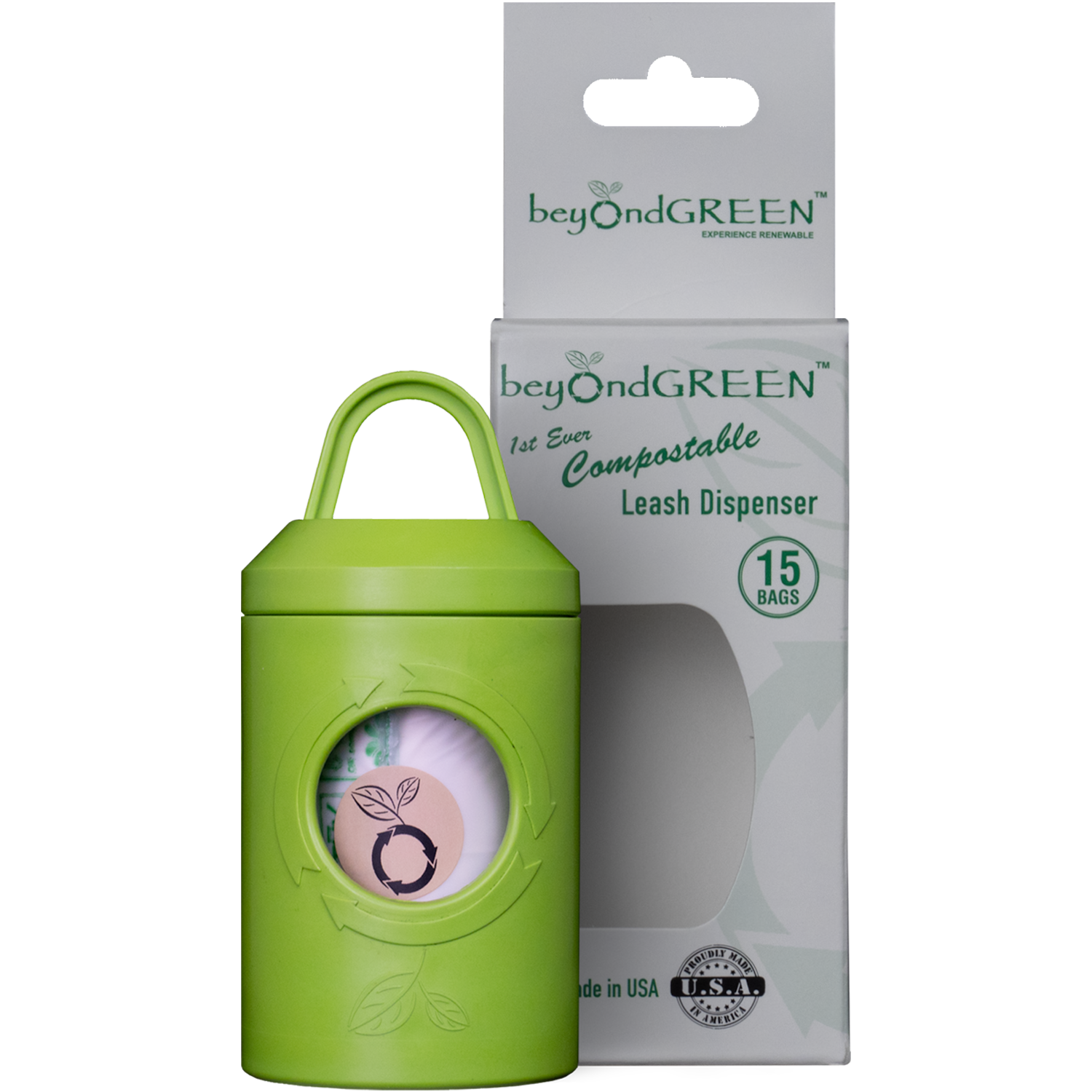 Dispenser along side packaging completely compostable manufactured by beyondGREEN