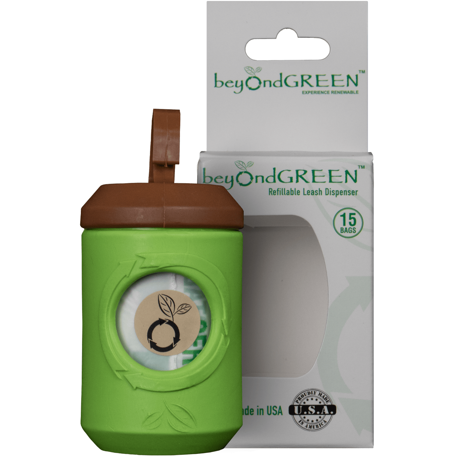 beyondGREEN Dog Waste Bag Leash Dispenser – Clip - On Holder for Standard Rolls – Durable, Portable, Made in USA - Poop Bag Dispenser - beyondGREEN™
