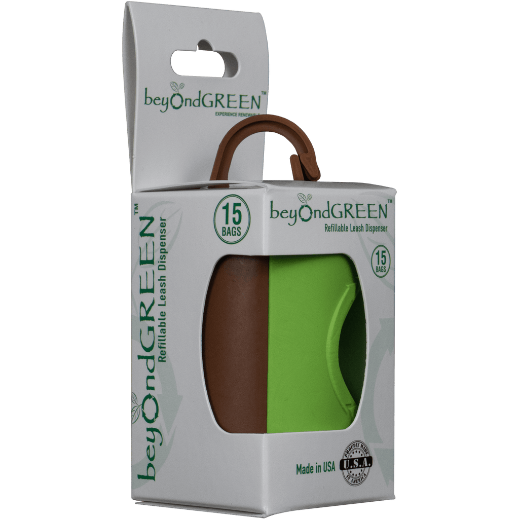 beyondGREEN Dog Waste Bag Leash Dispenser – Clip - On Holder for Standard Rolls – Durable, Portable, Made in USA - Poop Bag Dispenser - beyondGREEN™
