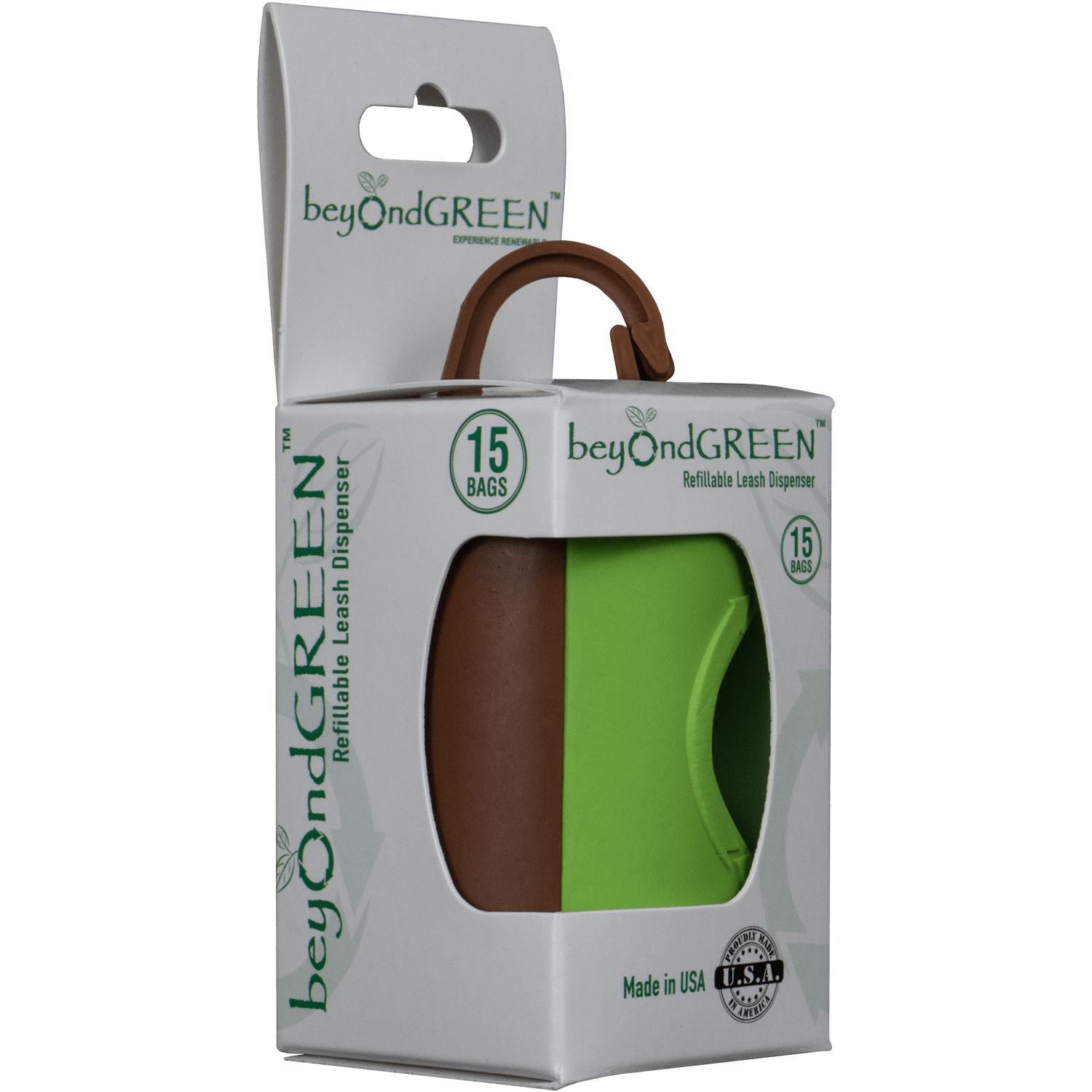 beyondGREEN Dog Waste Bag Leash Dispenser – Clip - On Holder for Standard Rolls – Durable, Portable, Made in USA - Poop Bag Dispenser - beyondGREEN™