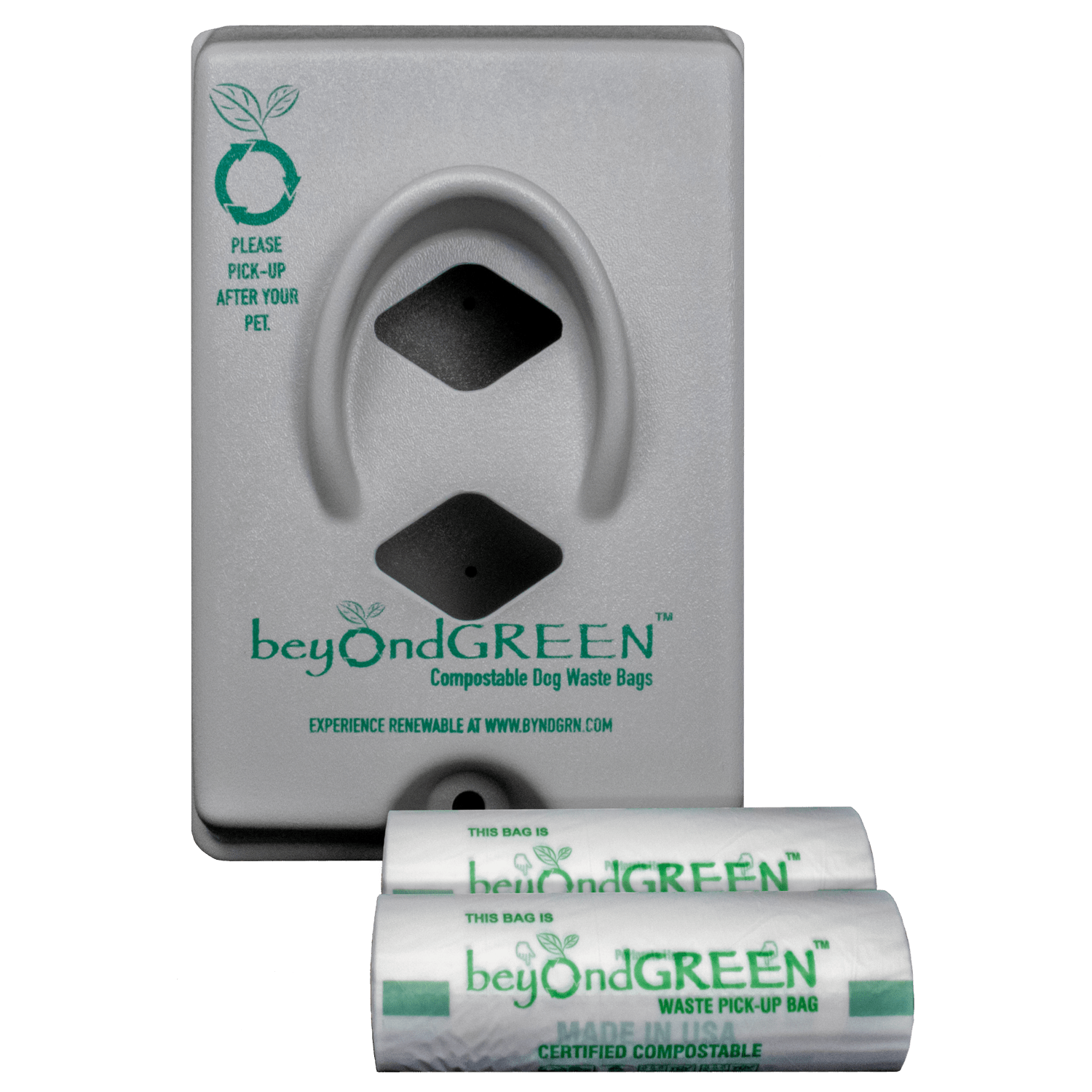 Dog Poop Bag Dispenser – Wall & Pole Mount | Dog Waste Station | Front - Load | Made in USA | beyondGREEN Gray - Poop Bag Dispenser - beyondGREEN™